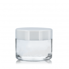 Tarro 50ml de vidrio tranparente con tapa blanca rosca
