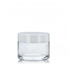 Tarro 30ml de vidrio tranparente con tapa blanca rosca